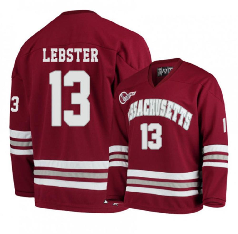 Mens Massachusetts Minutemen #13 Reed Lebster College Hockey Jersey Maroon