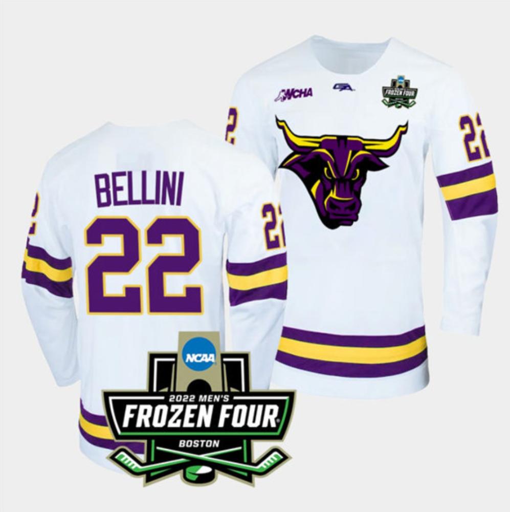 Mens Massachusetts Minutemen #22 Steven Bellini College Hockey Jersey White