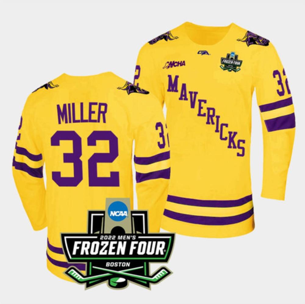 Mens Massachusetts Minutemen #32 Andrew Miller College Hockey Jersey Gold
