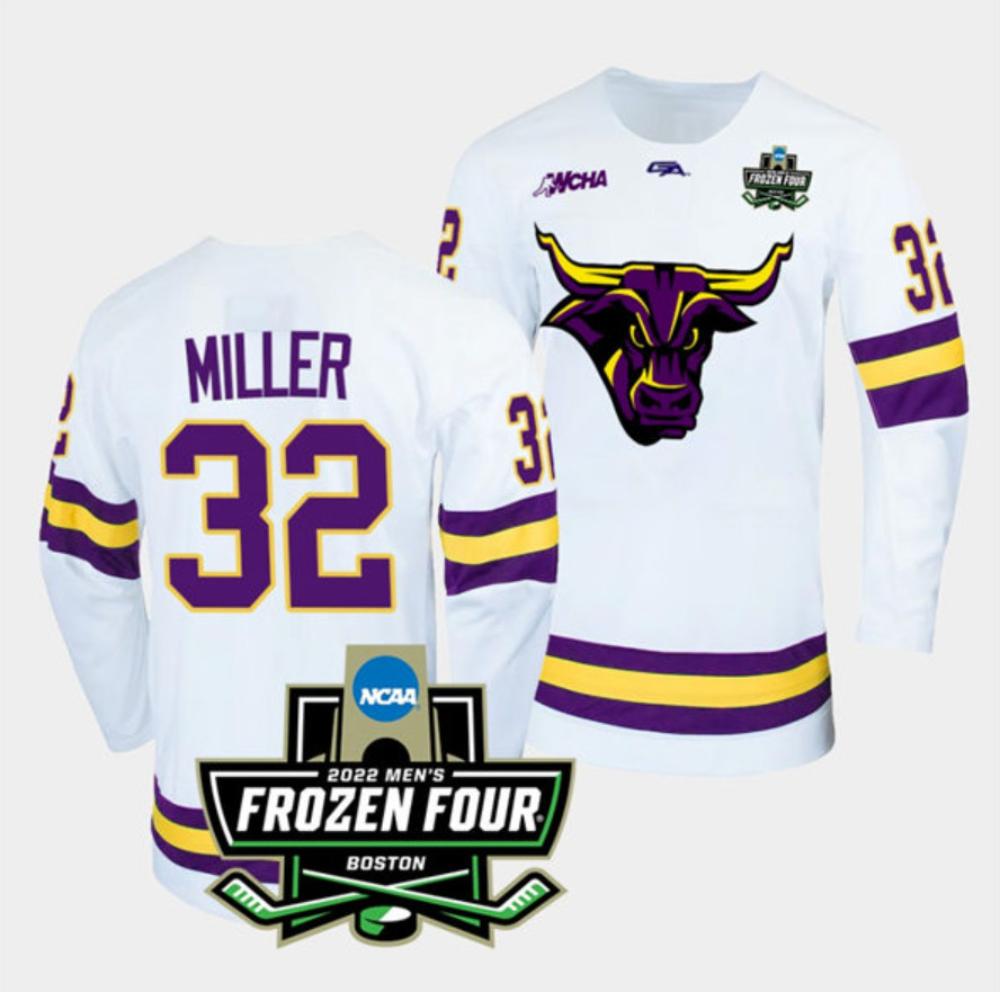 Mens Massachusetts Minutemen #32 Andrew Miller College Hockey Jersey White