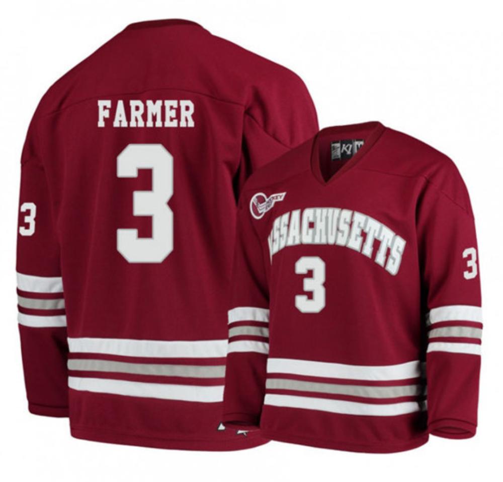 Mens Massachusetts Minutemen #3 Ty Farmer College Hockey Jersey Maroon