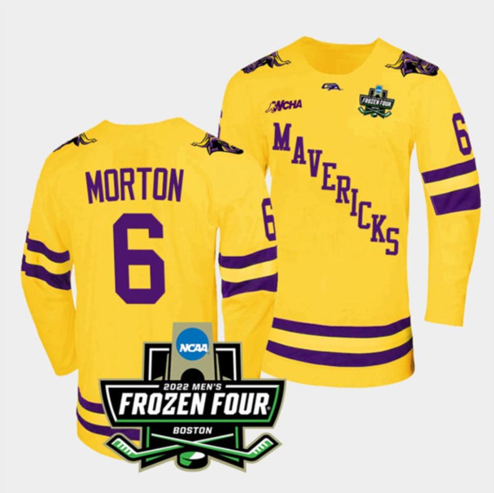 Mens Massachusetts Minutemen #6 Sam Morton College Hockey Jersey Gemini Gold