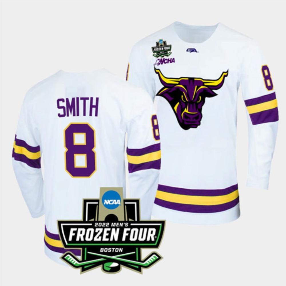 Mens Massachusetts Minutemen #8 Nathan Smith College Hockey Jersey White