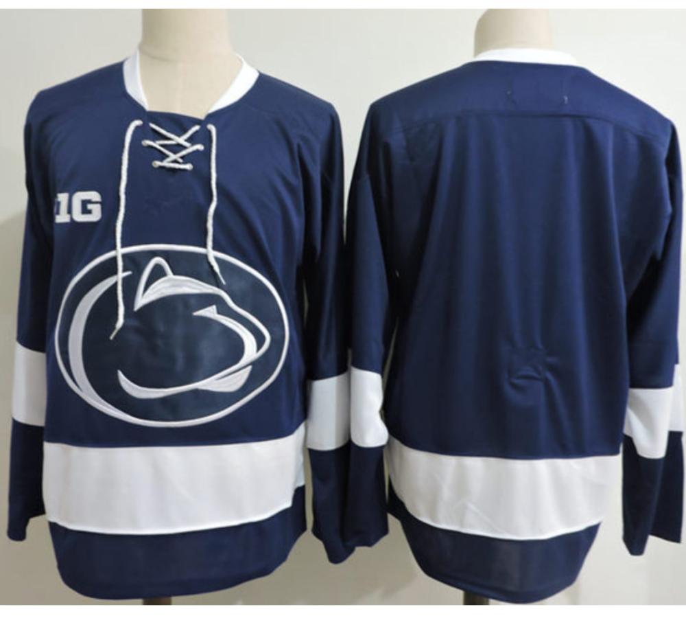 Mens Penn State Nittany Lions Custom Stitched Navy Hockey Jersey