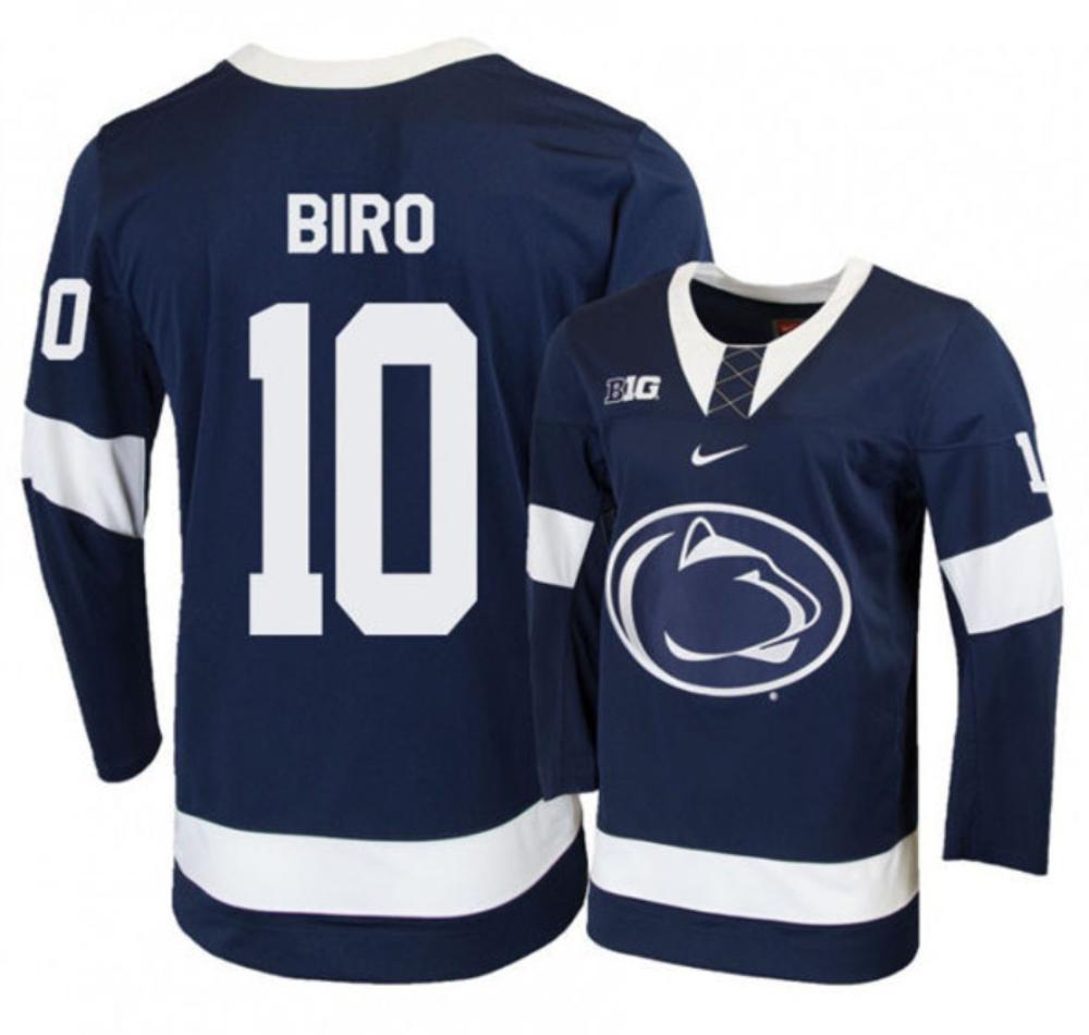 Mens Penn State Nittany Lions #10 Brandon Biro Stitched Navy Hockey Jersey