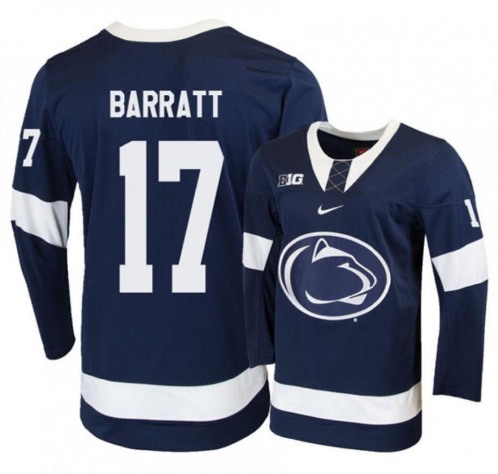 Mens Penn State Nittany Lions #17 Evan Barratt Stitched Navy Hockey Jersey