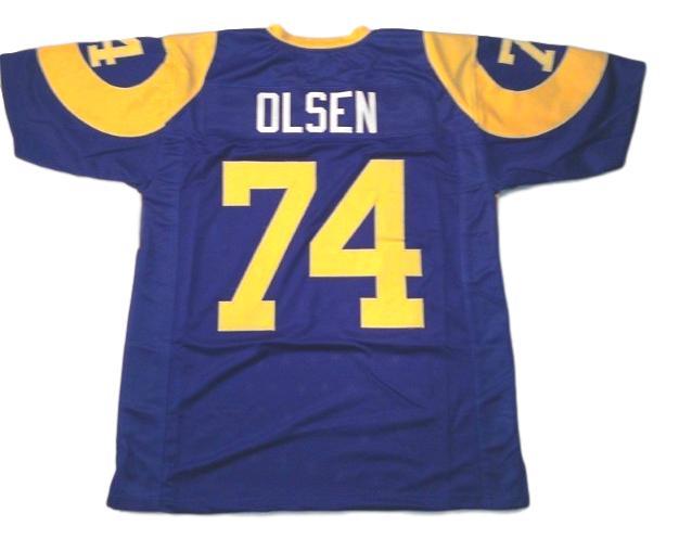 Merlin Olsen CUSTOM STITCHED Unsigned Football Blue Jersey