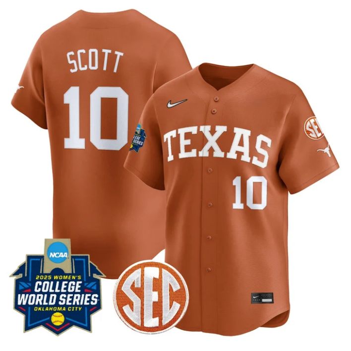 Mia Scott Jersey #10 Texas Longhorns 2025 World Series Stitched Orange