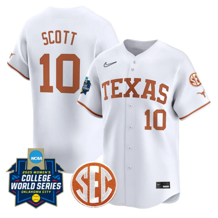 Mia Scott Jersey #10 Texas Longhorns 2025 World Series Stitched White