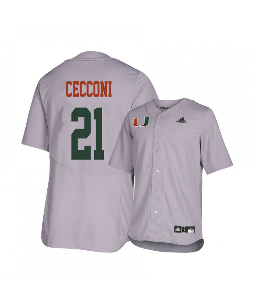 Miami Hurricanes 21 Slade Cecconi Gray College Baseball Jersey