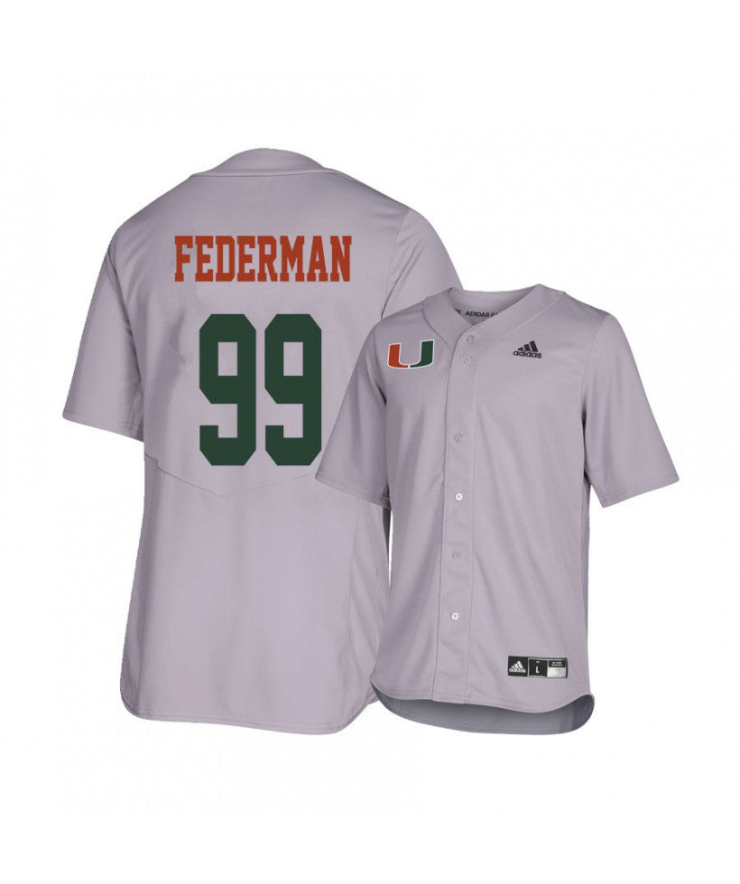 Miami Hurricanes 99 Daniel Federman Gray College Baseball Jersey