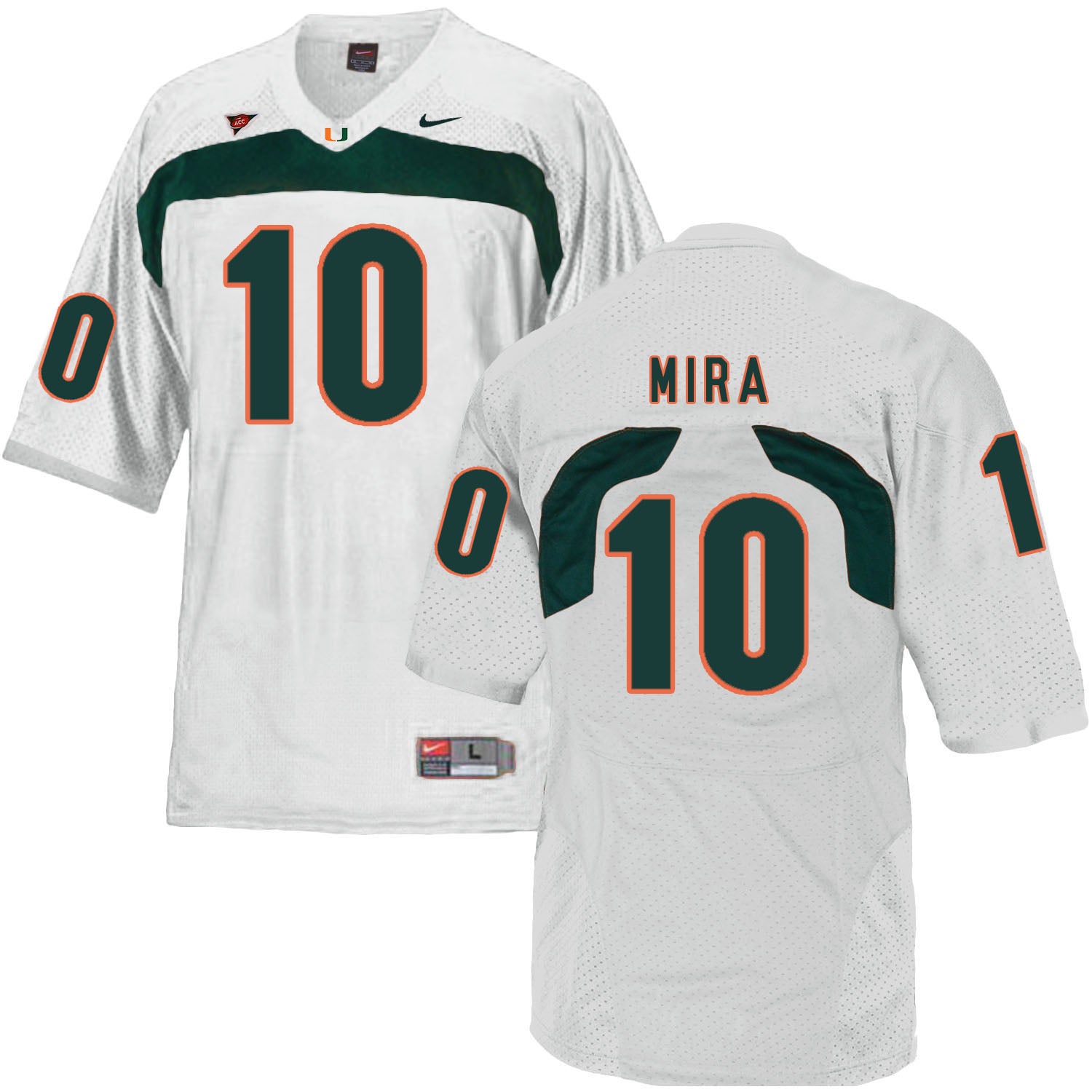 Miami Hurricanes #10 Mira NCAA College Football Jersey White