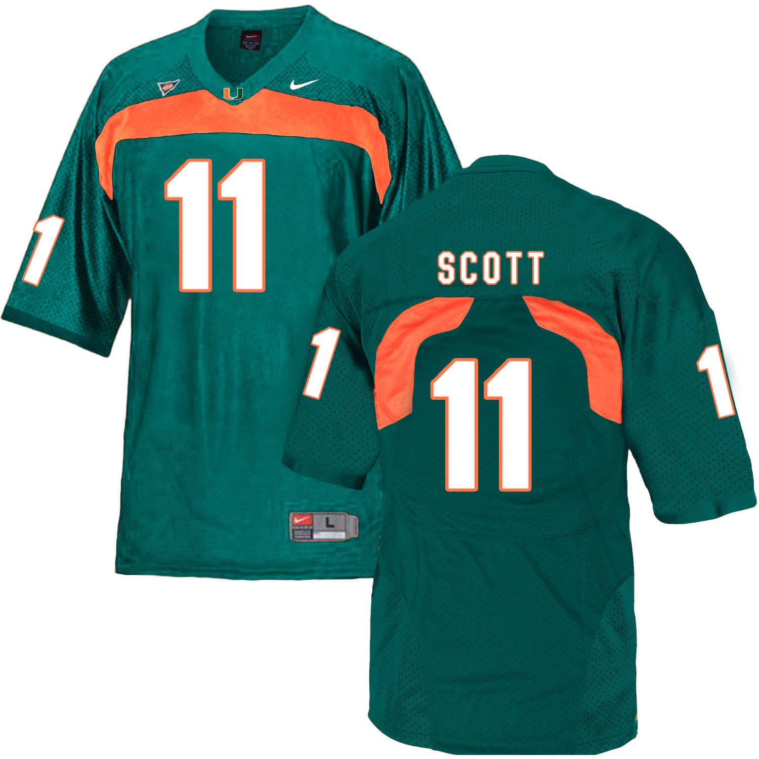 Miami Hurricanes #11 Scott NCAA College Football Jersey Green