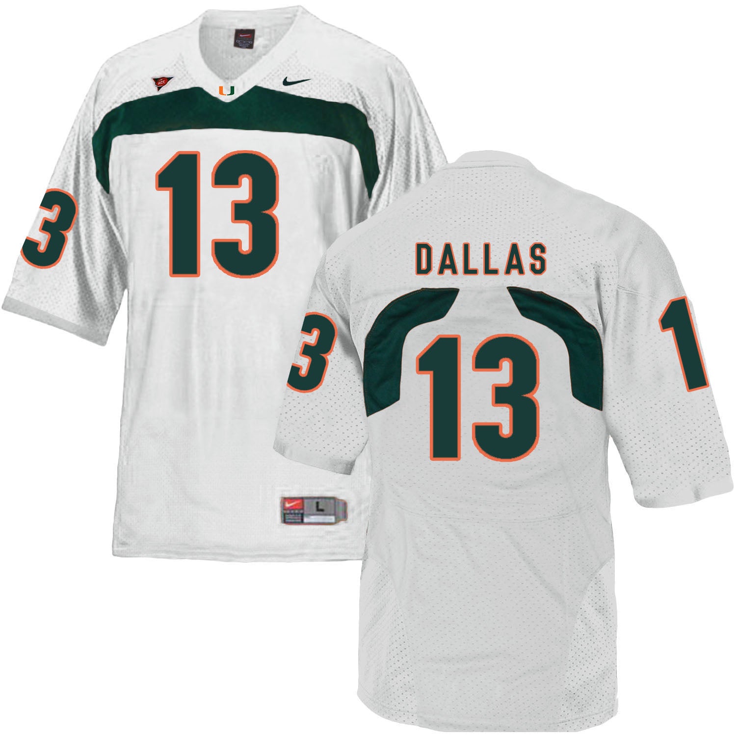 Miami Hurricanes #13 Dallas NCAA College Football Jersey White