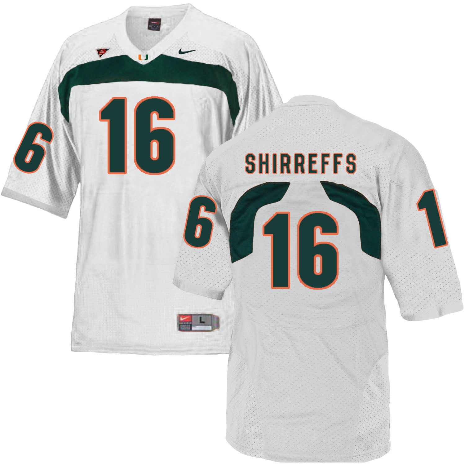 Miami Hurricanes #16 Shirreffs NCAA College Football Jersey White