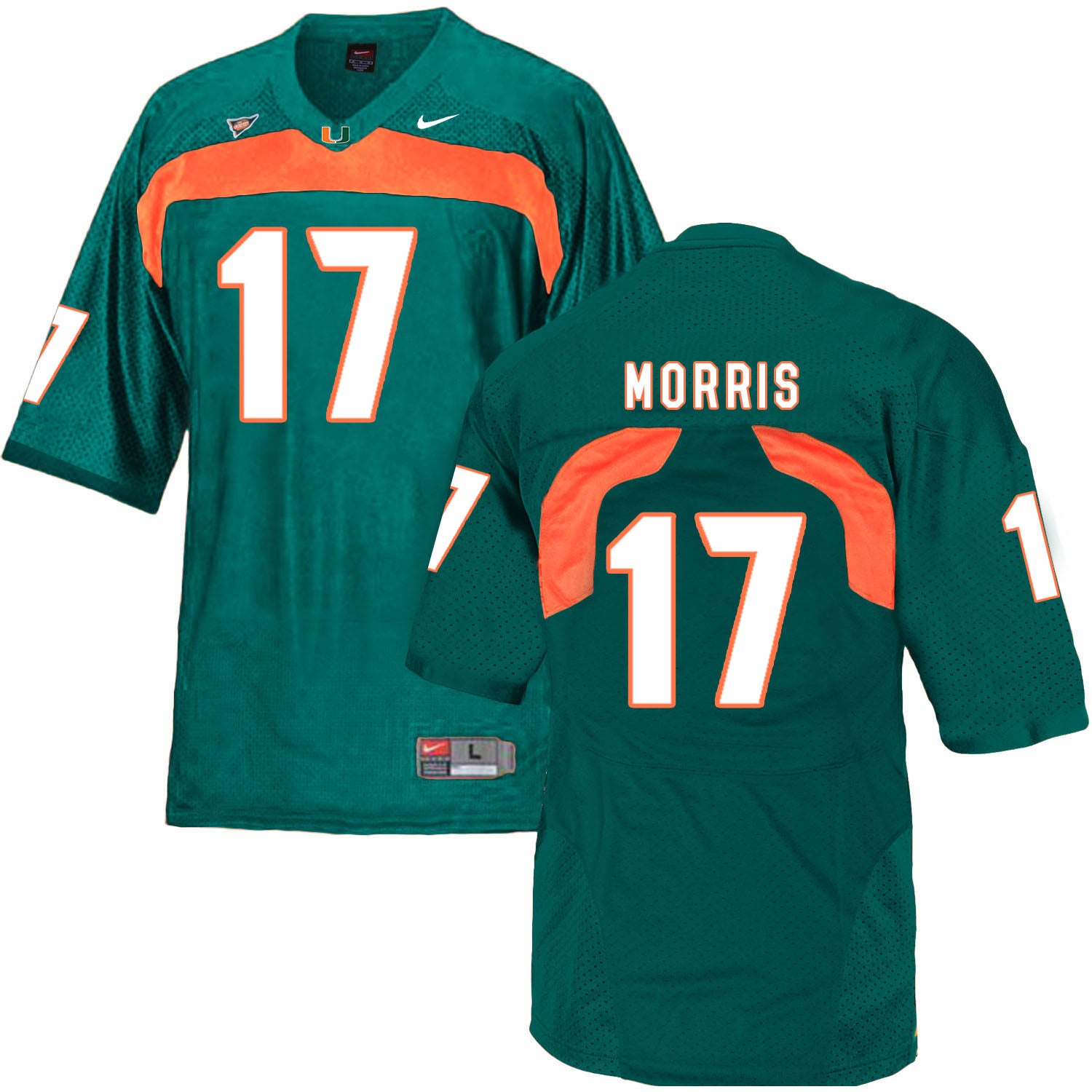 Miami Hurricanes #17 Morris NCAA College Football Jersey Green
