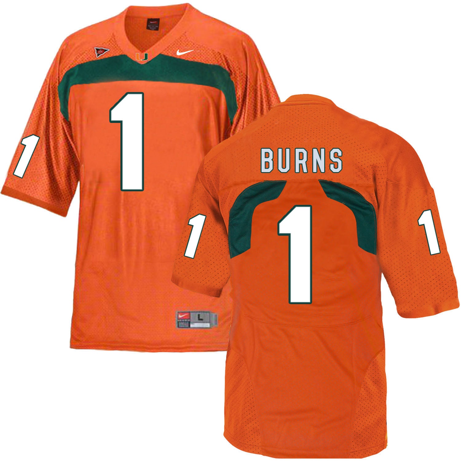 Miami Hurricanes #1 Burns NCAA College Football Jersey Orange