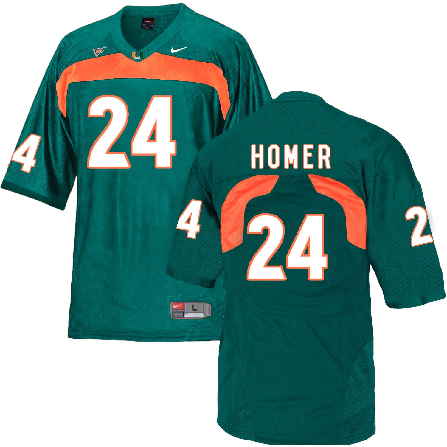 Miami Hurricanes #24 Homer NCAA College Football Jersey Green