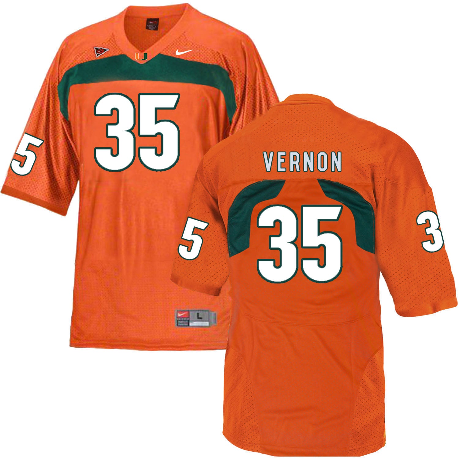 Miami Hurricanes #35 Vernon NCAA College Football Jersey Orange