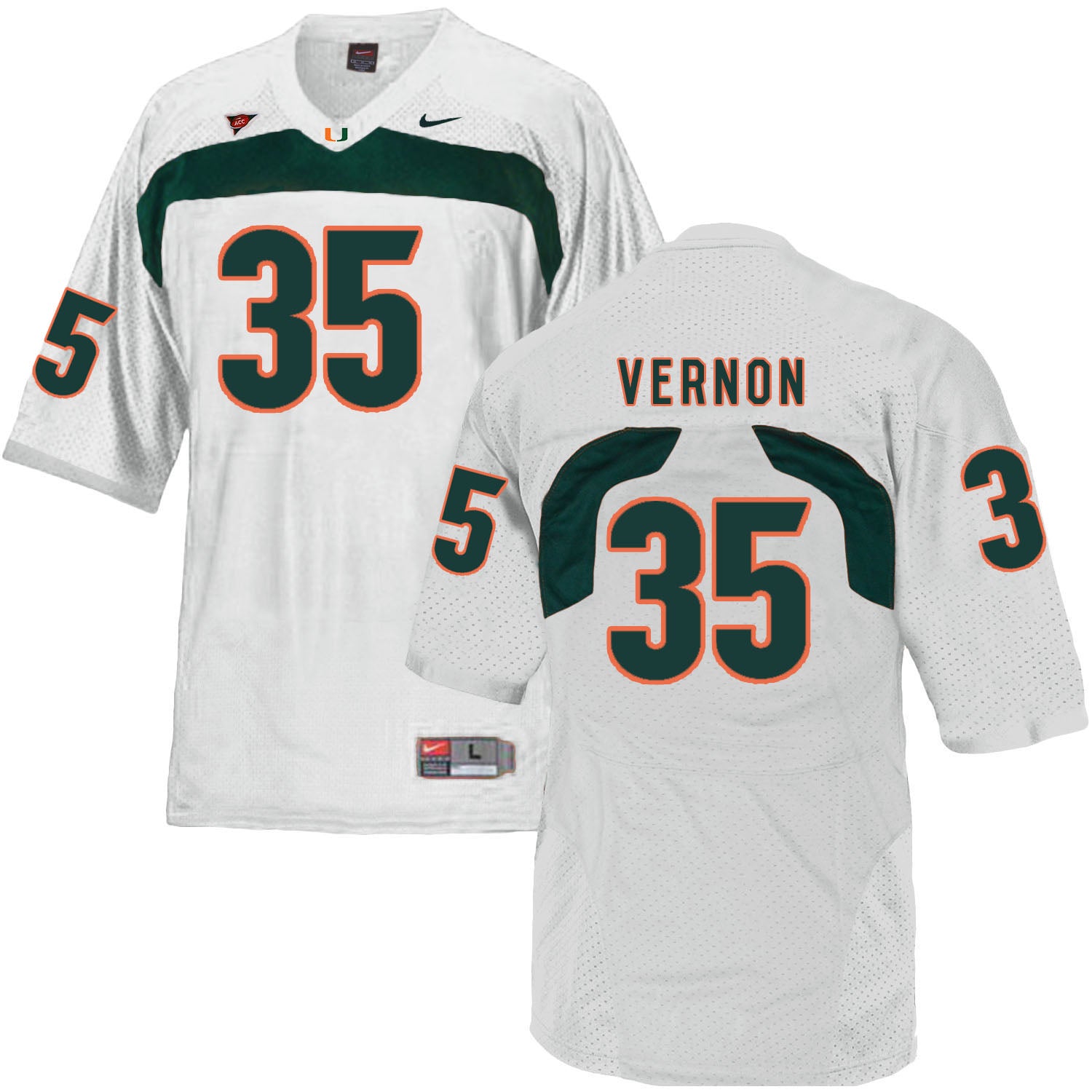 Miami Hurricanes #35 Vernon NCAA College Football Jersey White