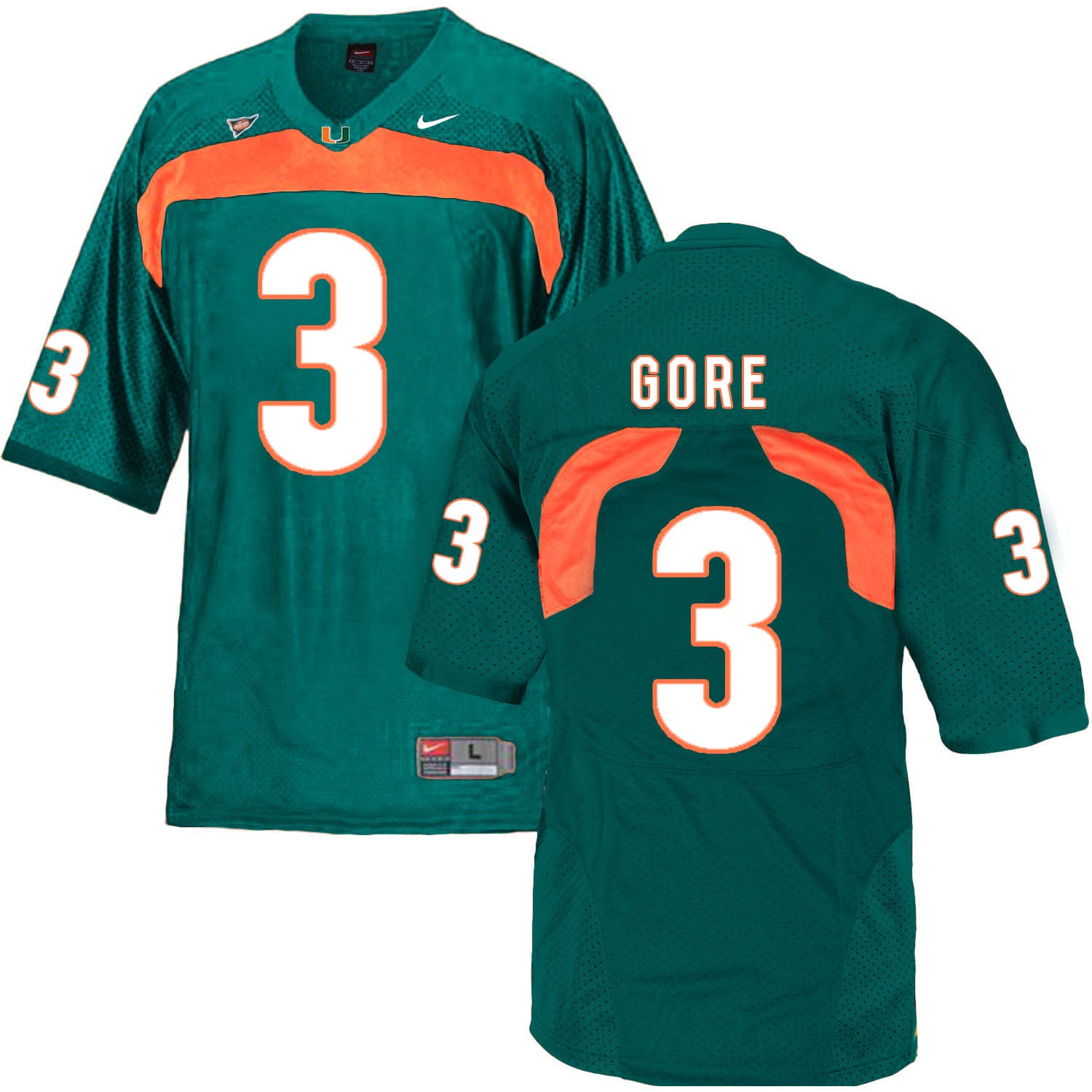 Miami Hurricanes #3 Gore NCAA College Football Jersey Green