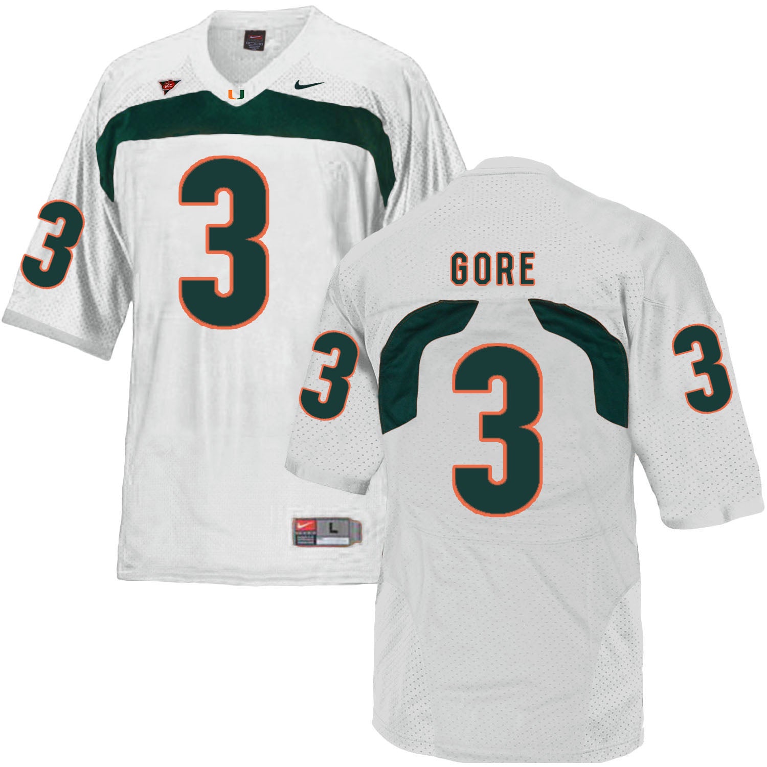 Miami Hurricanes #3 Gore NCAA College Football Jersey White