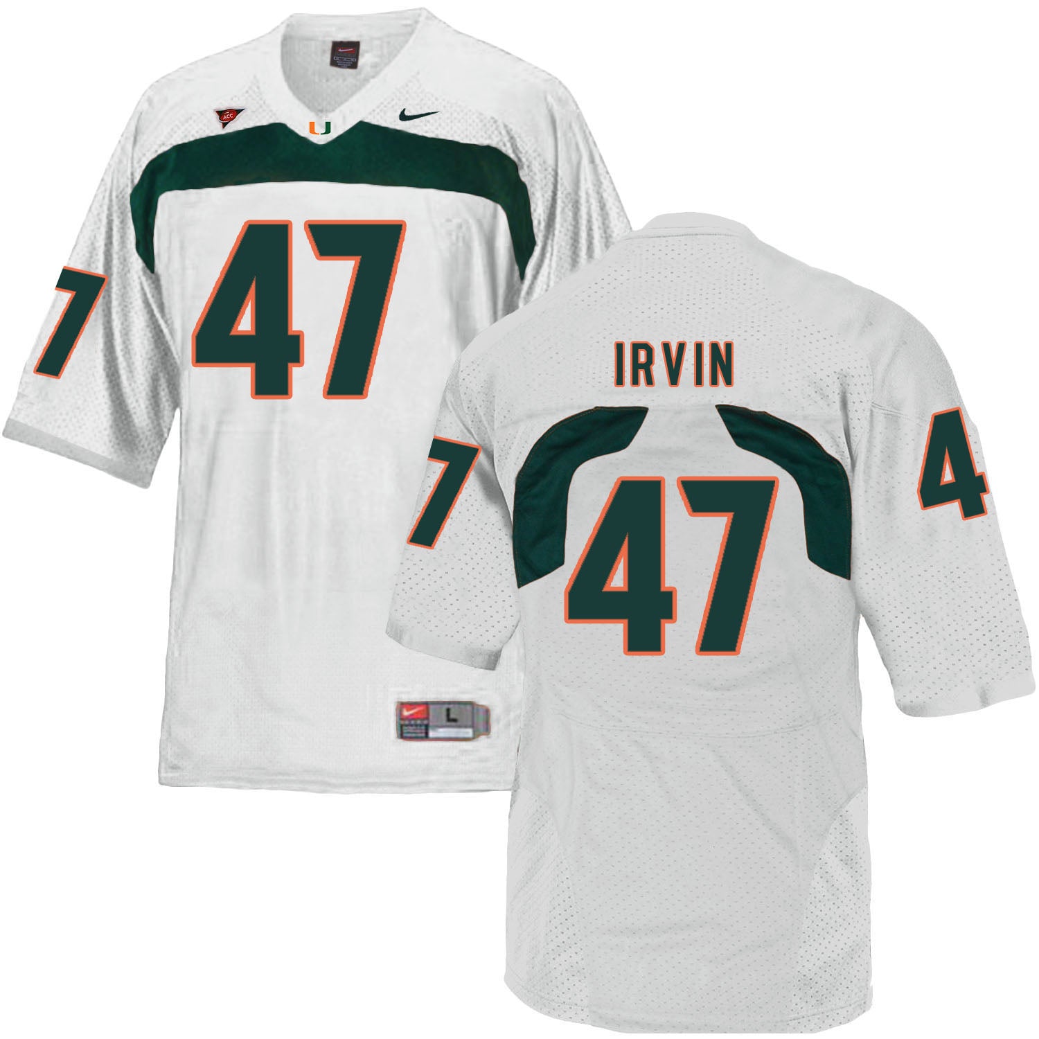 Miami Hurricanes #47 Irvin NCAA College Football Jersey White