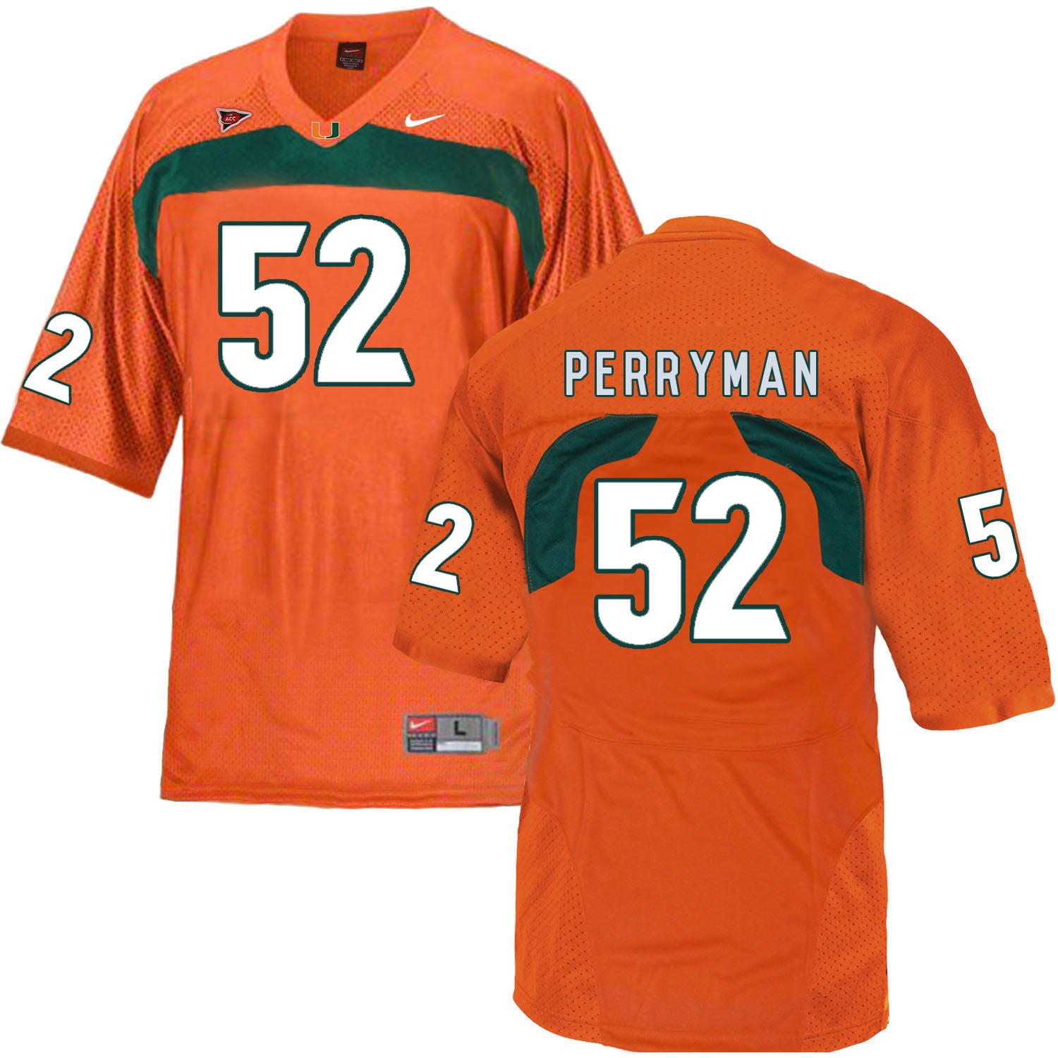 Miami Hurricanes #52 Perryman NCAA College Football Jersey Orange