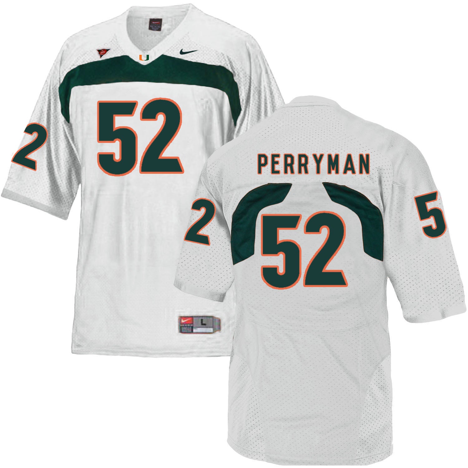 Miami Hurricanes #52 Perryman NCAA College Football Jersey White