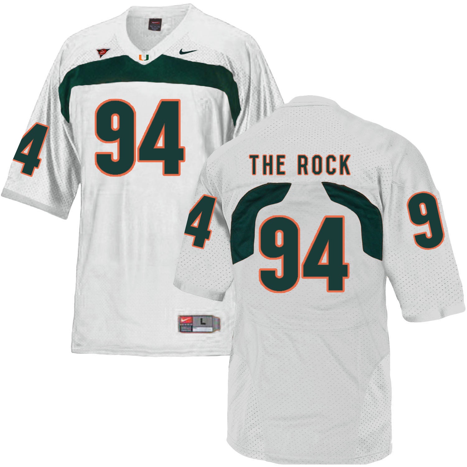 Miami Hurricanes #94 The Rock NCAA College Football Jersey White