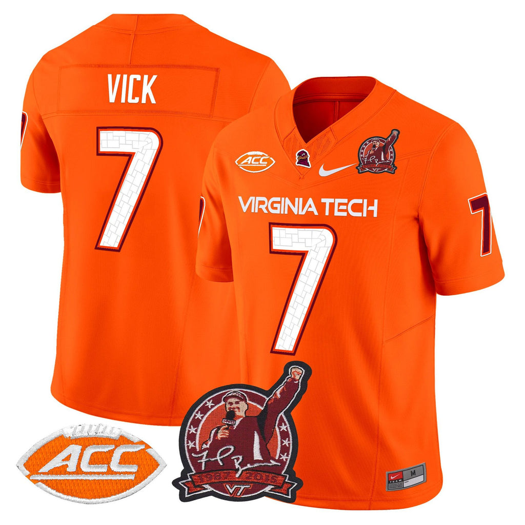 Michael Vick Jersey #7 Virginia Tech Hokies Coach Frank Beamer 2025 Orange