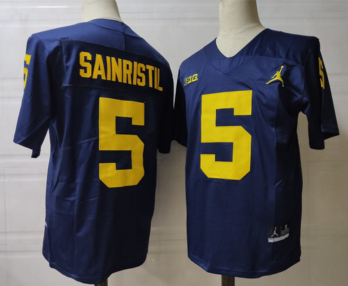 Michigan Wolverines #5 Sainristil NCAA Football Jersey Navy