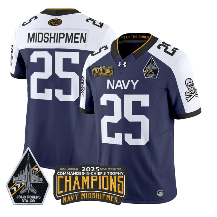 Midshipmen Jersey #25 Navy Midshipmen Jolly Rogers 2025 Trophy Stitched Navy Alternate