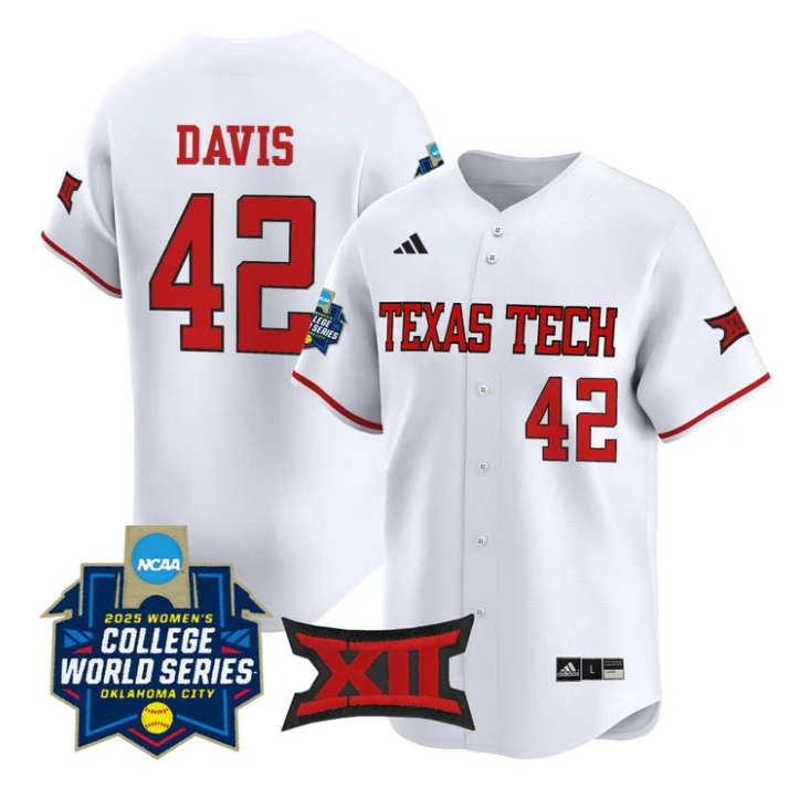Mihyia Davis Jersey #42 Texas Tech Red Raiders 2025 World Series Stitched White