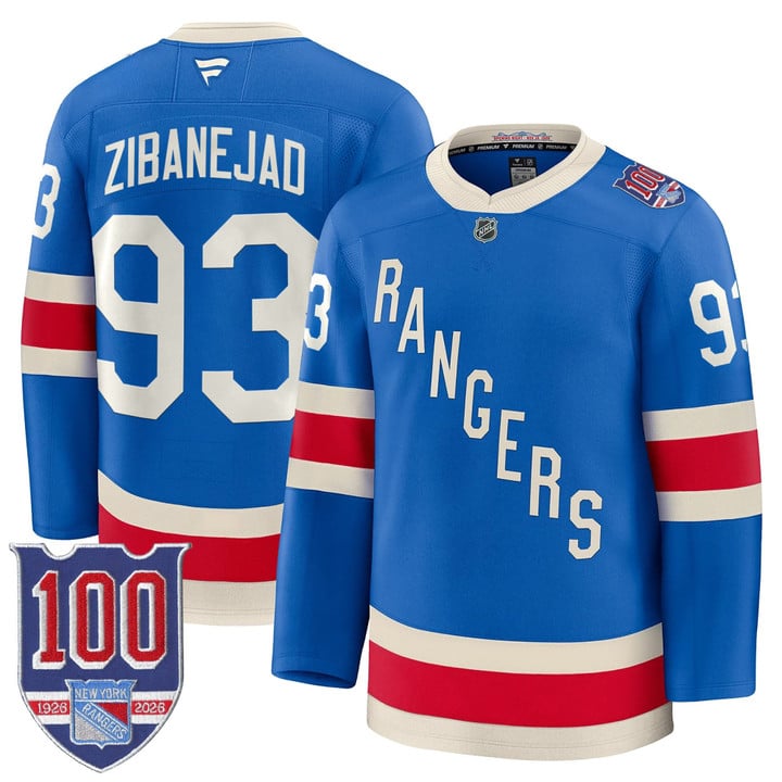 Mika Zibanejad Jersey #93 New York Rangers 1926 Throwback 100th Patch Stitched