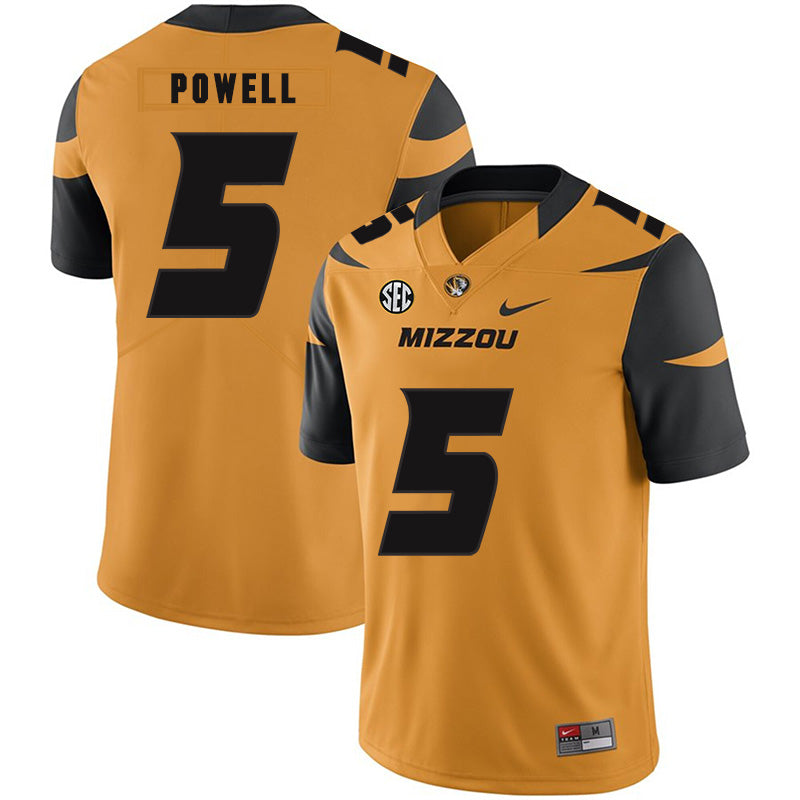 Missouri Tigers #5 Taylor Powell NCAA College Football Jersey Gold