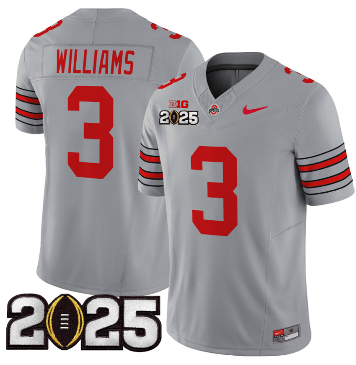 Miyan Williams Jersey #3 Ohio State 'Heritage Stripe' 2025 CFP Final Gray
