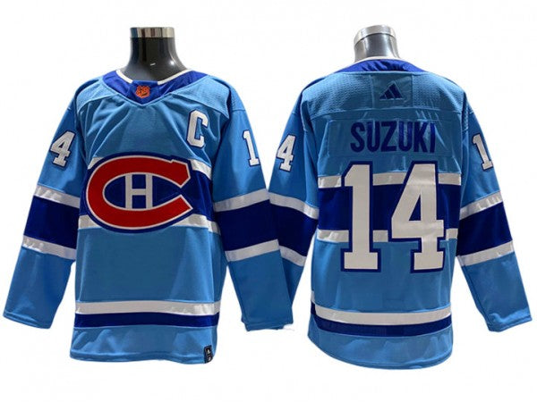 Montreal Canadiens #14 Nick Suzuki Light Blue 2022&23 Reverse Retro Jersey
