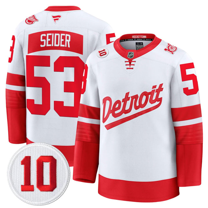 Moritz Seider Jersey #53 Detroit Red Wings #10 Alex Delvecchio Honoring Stitched