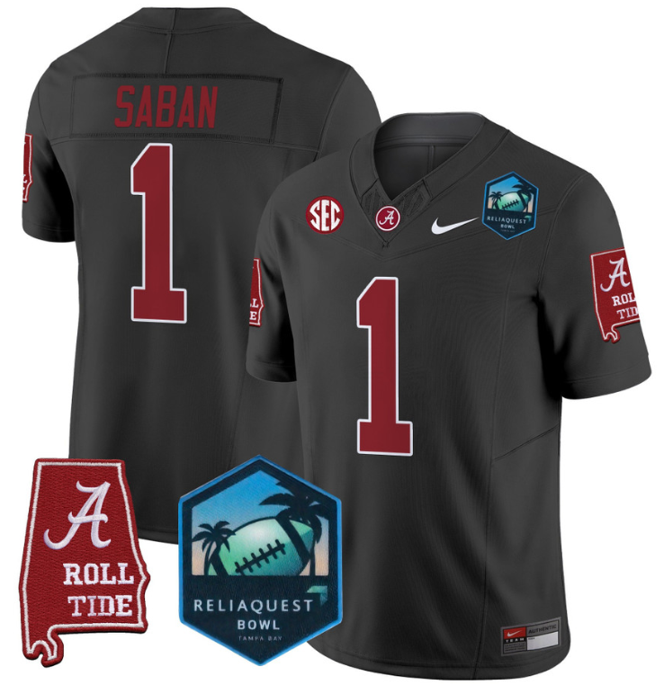 Nick Saban Jersey #1 Alabama Crimson Tide 2025 ReliaQuest Bowl Black
