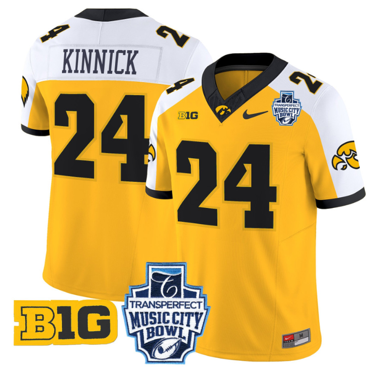 Nile Kinnick Jersey #24 Iowa Hawkeyes 2024 Music City Bowl Patch Gold Alternate