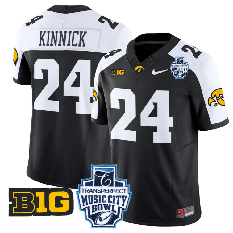 Nile Kinnick Jersey #24 Iowa Hawkeyes 2024 Music City Bowl Patch Black Alternate