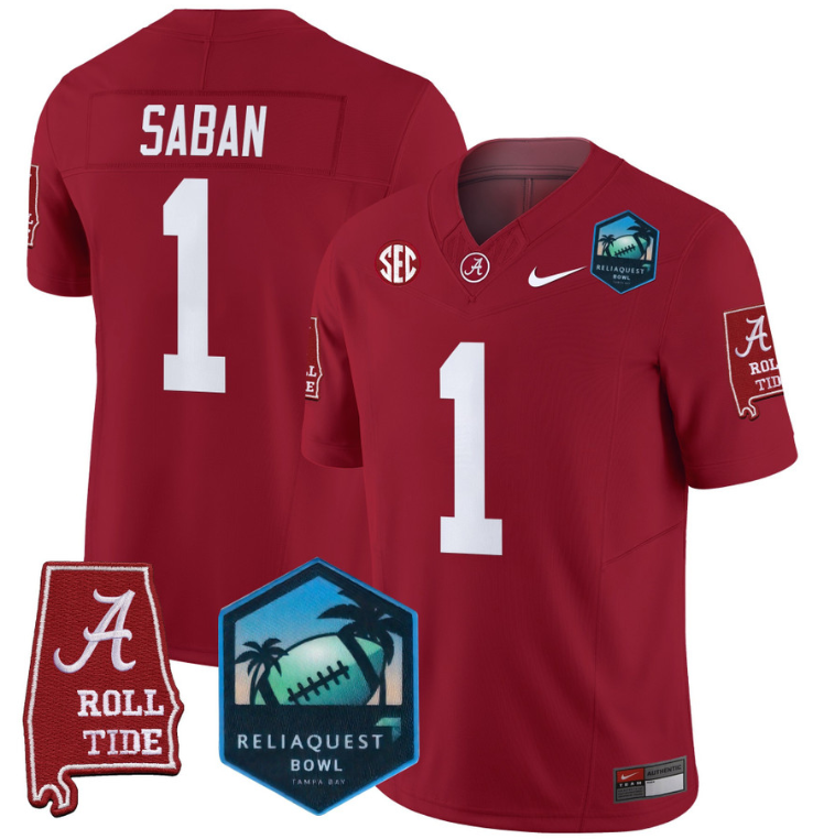 Nick Saban Jersey #1 Alabama Crimson Tide 2025 ReliaQuest Bowl Crimson