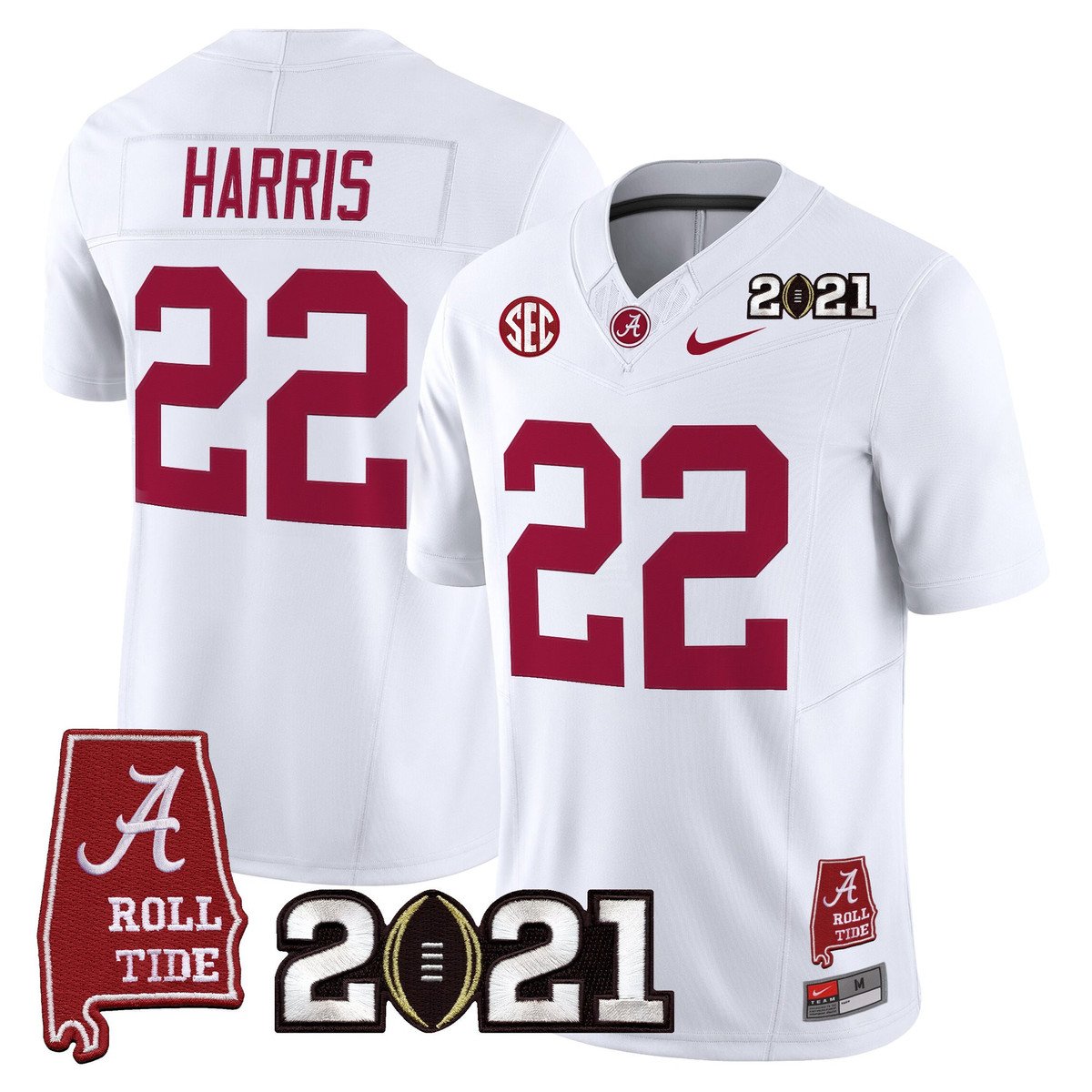 Najee Harris Jersey #22 Alabama 2021 CFP Championship Alabama Map White