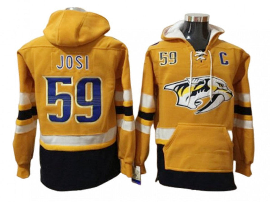 Nashville Predators #59 Roman Josi Gold One Front Pocket Pullover Hoodie