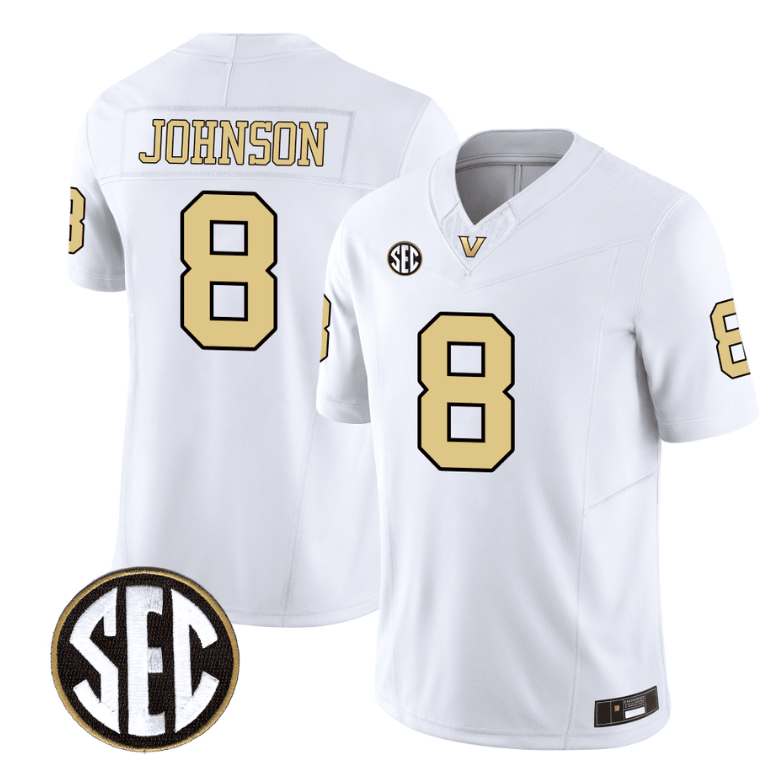 Nate Johnson Jersey #8 Vanderbilt Commodores College Football Stitched White
