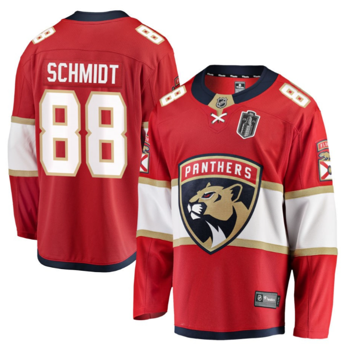Nate Schmidt 88 Florida Panthers 2025 Stanley Cup Final Home Breakaway Men Jersey Red