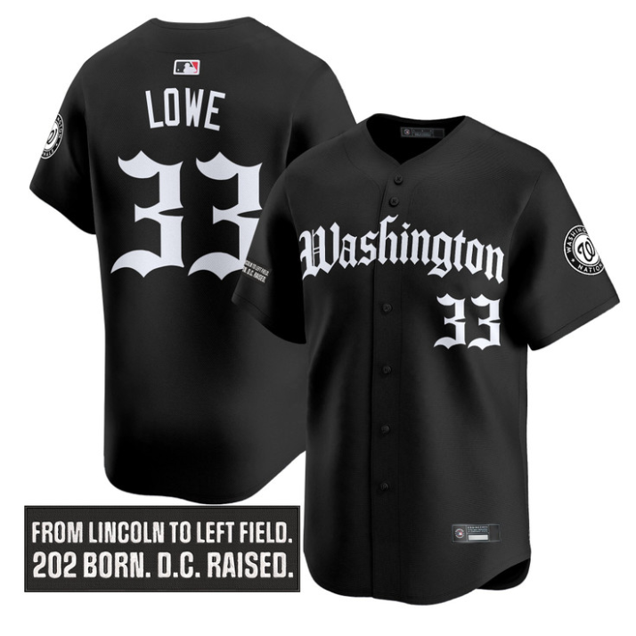Nathaniel Lowe Jersey #33 Washington Nationals Gothic Capitol Edition Black