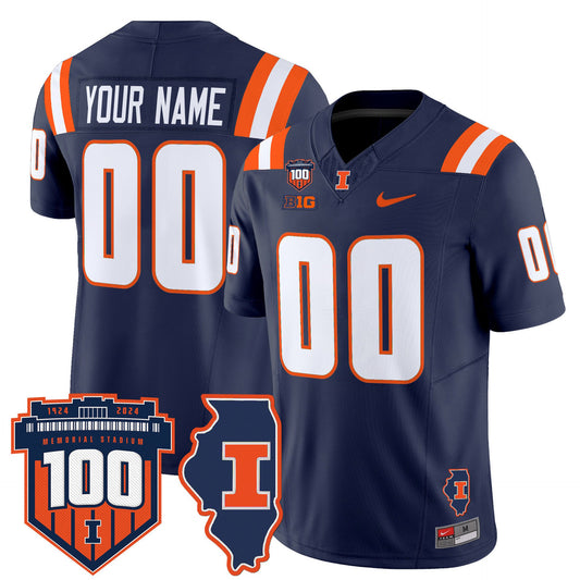 Custom Illinois Fighting Jersey Name, Number 100th Memorial Stadium Navy