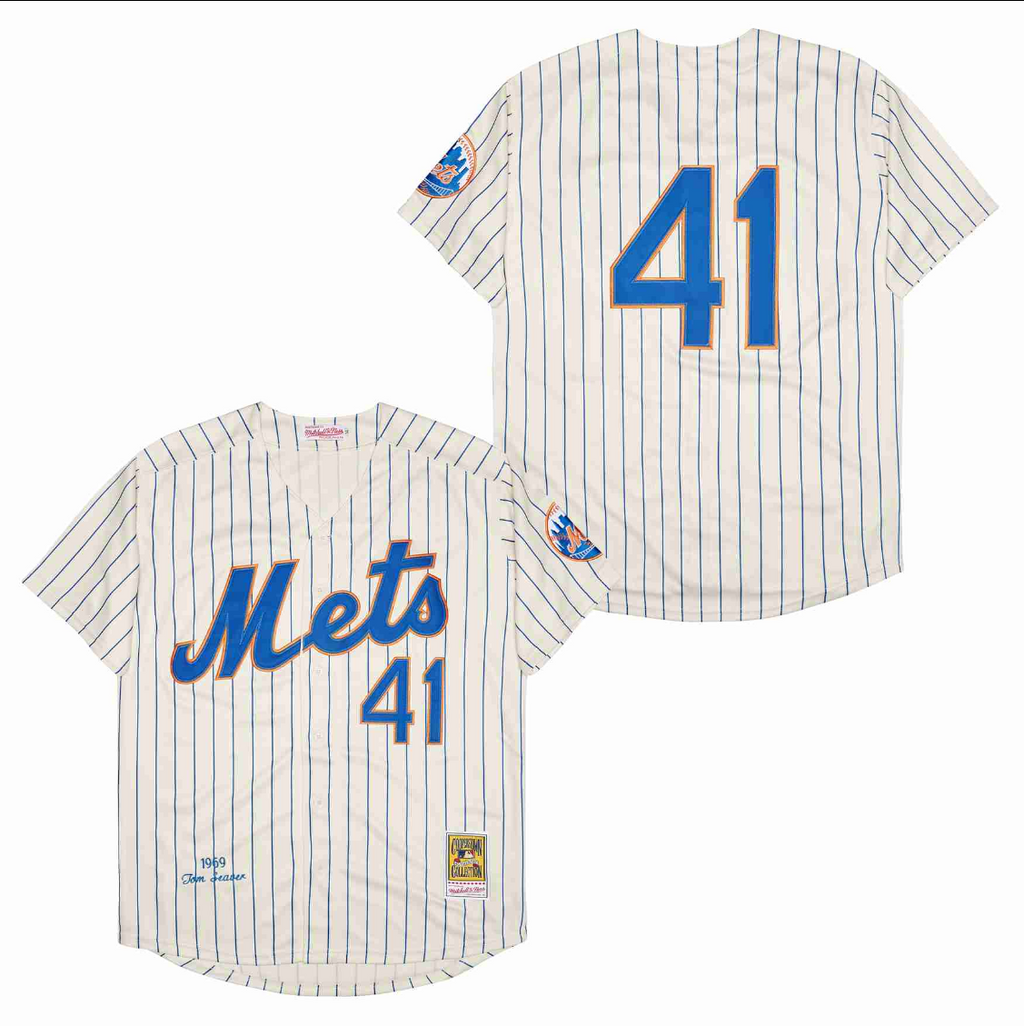 New York Mets #41 Tom Seaver Jersey Stitched 1969 Cream Pinstripe